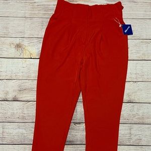 Ohvera red, paper bag waist trousers.